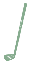 Simple illustration of a green golf club angled to the right on a light gray background.
