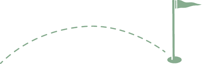 Green flag on a pole with a dashed arc leading toward it, resembling a simple illustration of a goal or endpoint.