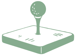 A green, simplified illustration of a joystick on a square base, viewed from an angled perspective.