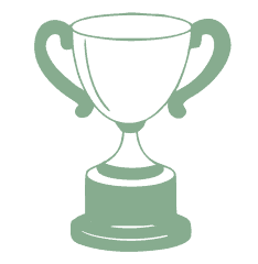 Simple illustration of a trophy cup with handles on both sides, shown in green and white colors on a plain background.